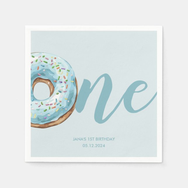 Guardanapos de Aniversário Doce Donut | Azul Paste (Frente)