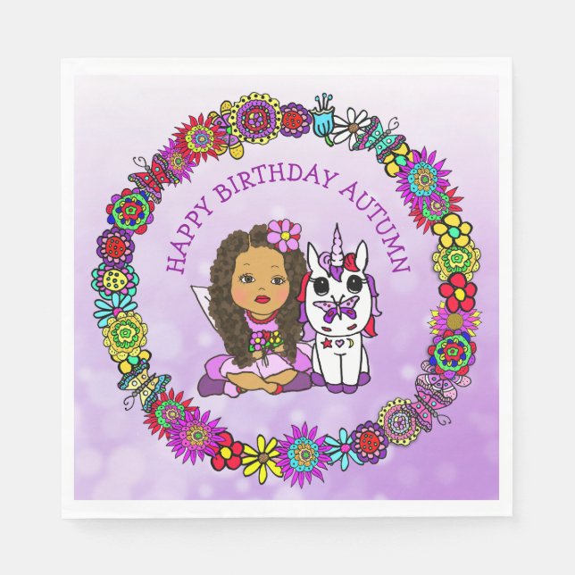 Guardanapos de aniversário personalizados com fada (Frente)