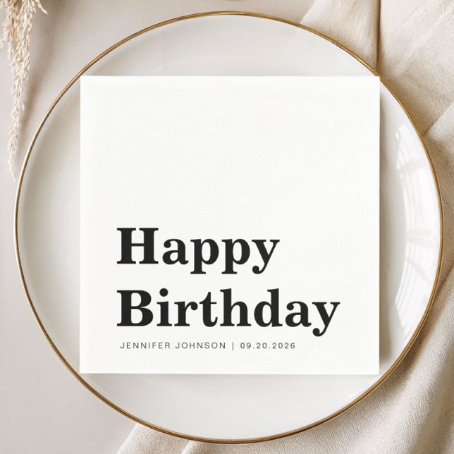 Guardanapos de aniversário preto e branco modernos (Modern Black & White Birthday Napkins)