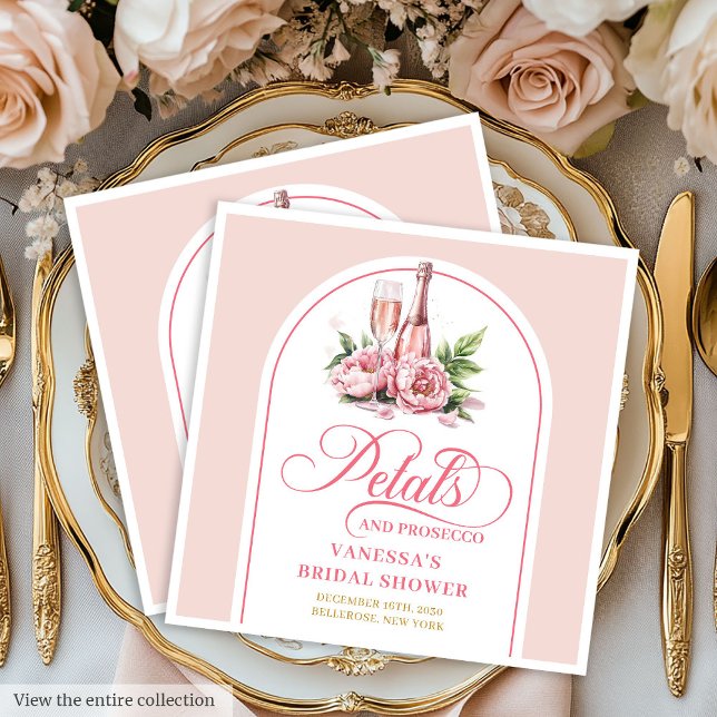 Guardanapos de aquarela elegante pérolas e prosecc (Add a touch of sophistication to your celebration with these Petals and Prosecco bridal shower napki)