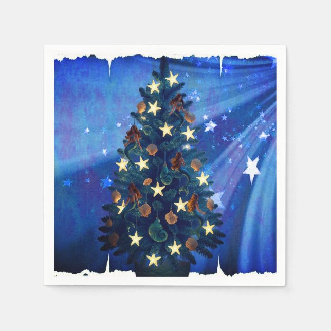 Guardanapos de árvore de Natal de sereia e estrela (Frente)