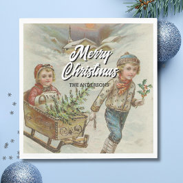 Guardanapos de árvore de Natal Vintage Sleigh Ride