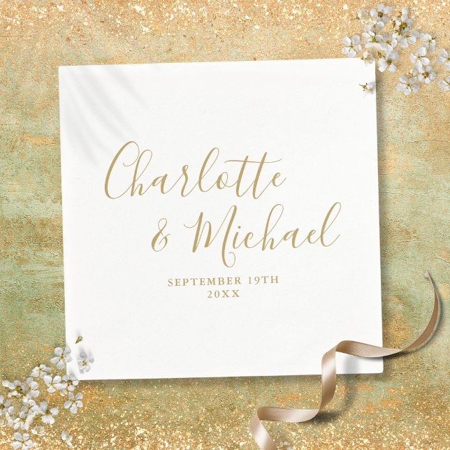 Guardanapos de assinatura de script elegante doura (Elegant Gold Signature Script Napkins)