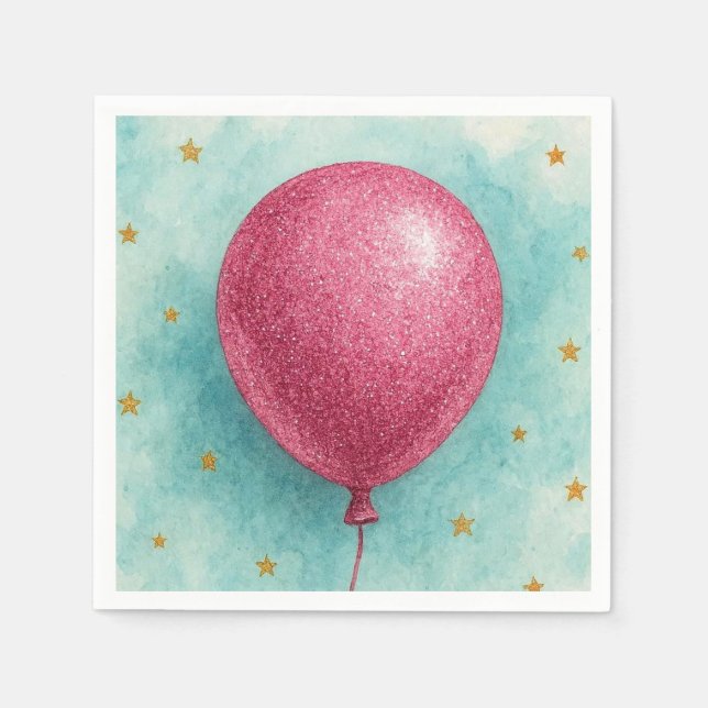 Guardanapos de Balão com Purpurina Rosa. (Frente)