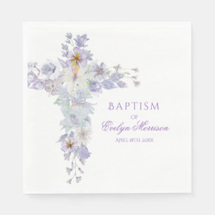 Guardanapos de Batismo Cruz Floral Lavanda
