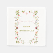 Guardanapos de Batismo Florais Rosa Acrílico com C