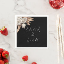 Guardanapos de casamento Black Botanical White Ros
