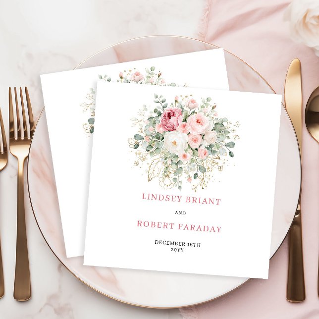 Guardanapos de casamento boho rosa bege dourado el (Elegant Blush Rose Gold Greenery Boho Wedding Napkins)