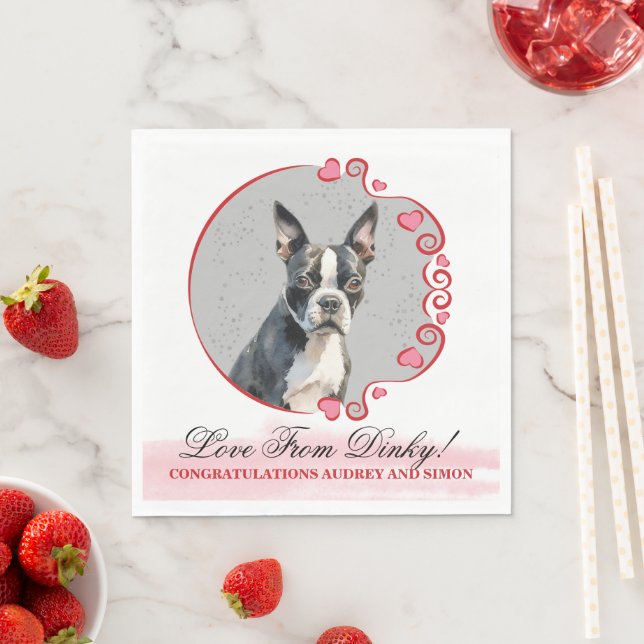 Guardanapos de casamento Boston Terrier com foto d (Insitu)
