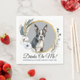 Guardanapos de casamento Boston Terrier com foto d
