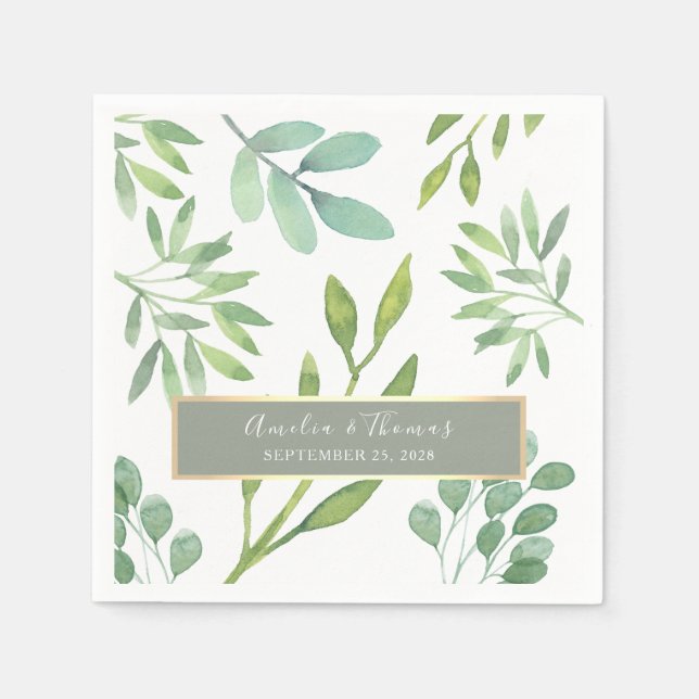 Guardanapos de casamento botânicos em verde sage (Frente)