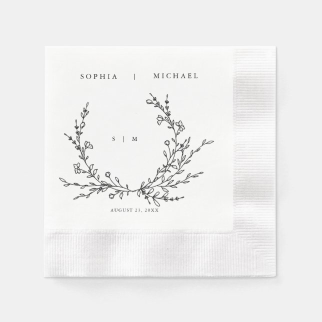 Guardanapos de casamento com arte de linha floral  (Frente)
