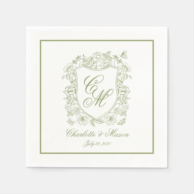 Guardanapos de casamento com caligrafia e brasão e (Frente)