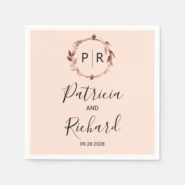 Guardanapos de casamento com folha dourada rosa Pe (Frente)