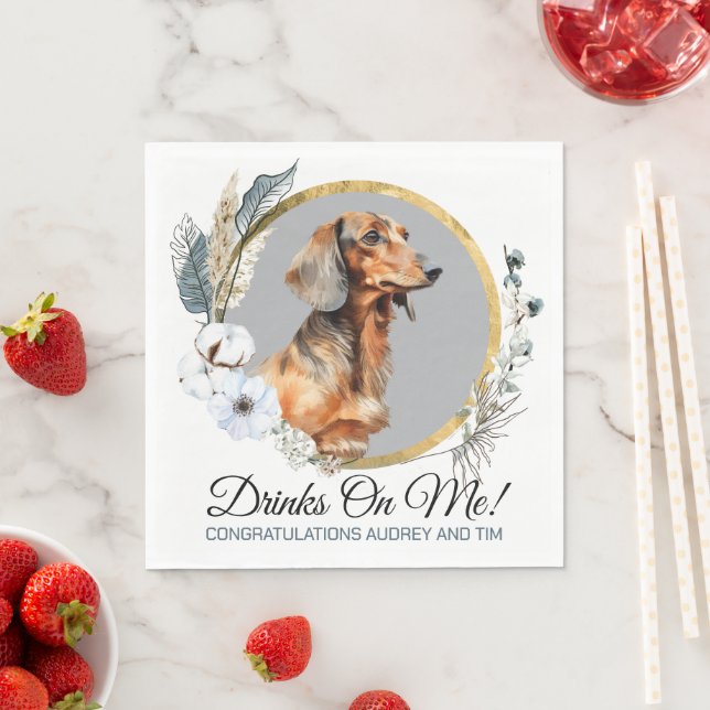Guardanapos de casamento com foto de cachorro Dach (Insitu)