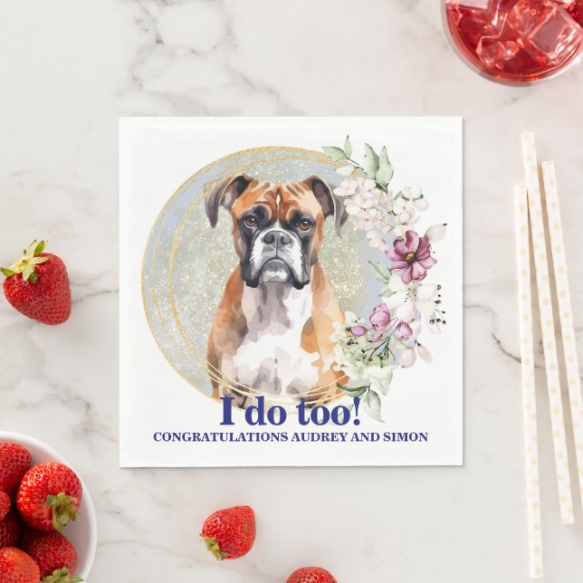 Guardanapos de casamento com foto de cães Boxer (Insitu)