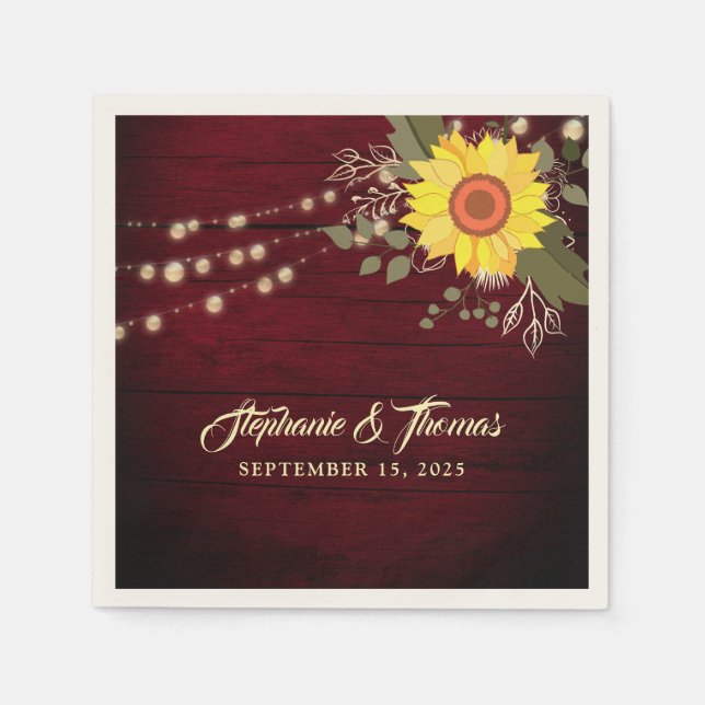 Guardanapos de casamento com girassol rústico (Frente)
