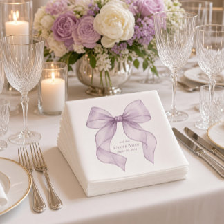 Guardanapos de casamento com laço de fita lavanda