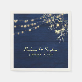 Guardanapos de casamento com luzes de corda azul n