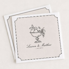 Guardanapos de casamento com moldura dupla e ilust