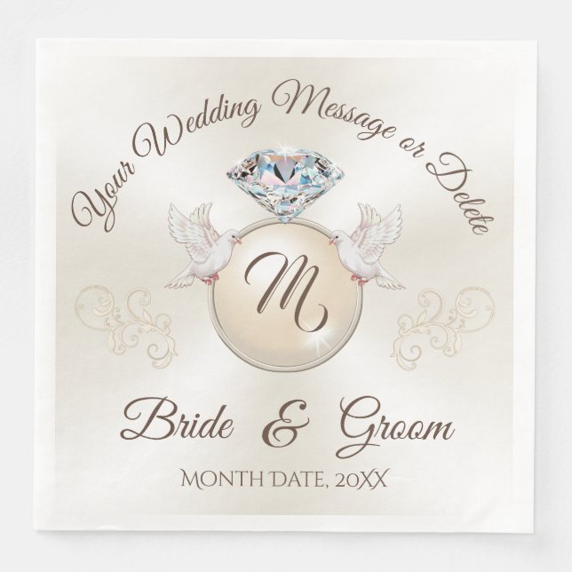 Guardanapos de casamento com monograma de marfim,  (Frente)