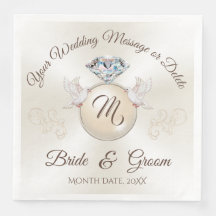 Guardanapos de casamento com monograma em marfim, 