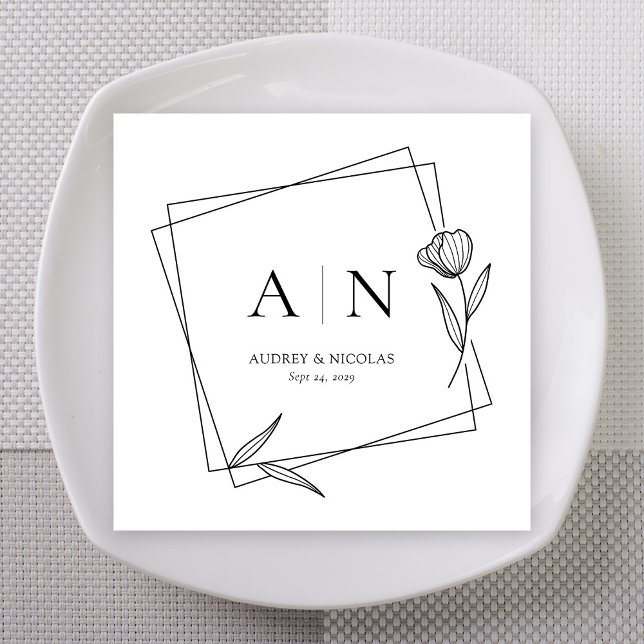 Guardanapos de casamento com monograma floral geom (Modern Geometric Floral Monogram Wedding Napkins)
