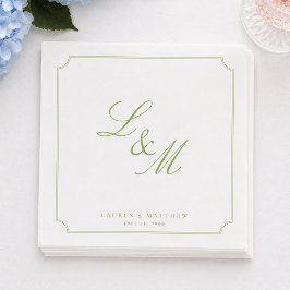 Guardanapos de casamento com monograma verde cítri