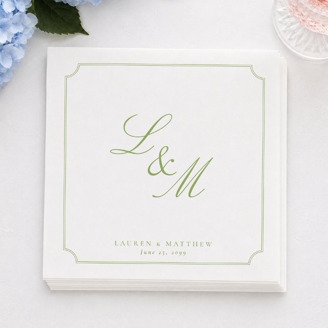Guardanapos de casamento com monograma verde cítri (Criador carregado)