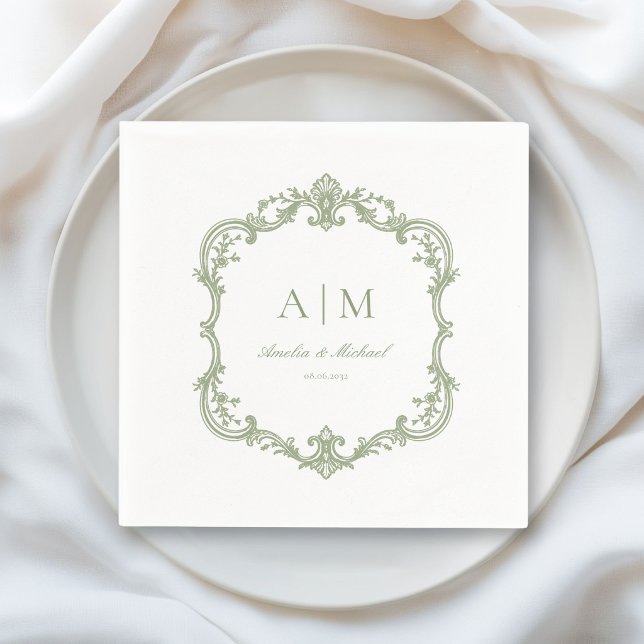  Guardanapos de casamento com monograma vintage el (Elegant Vintage Monogram Wedding Napkins)