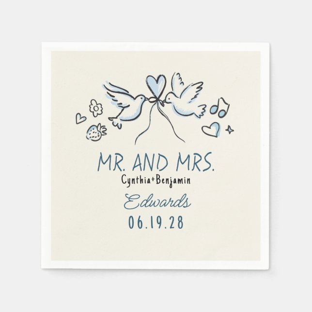 Guardanapos de casamento com pássaros de amor dese (Frente)