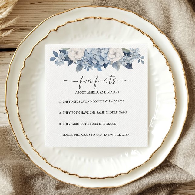 Guardanapos de Casamento Curiosidades Hortênsia Az (Dusty Blue Hydrangea Fun Facts Wedding Napkins)