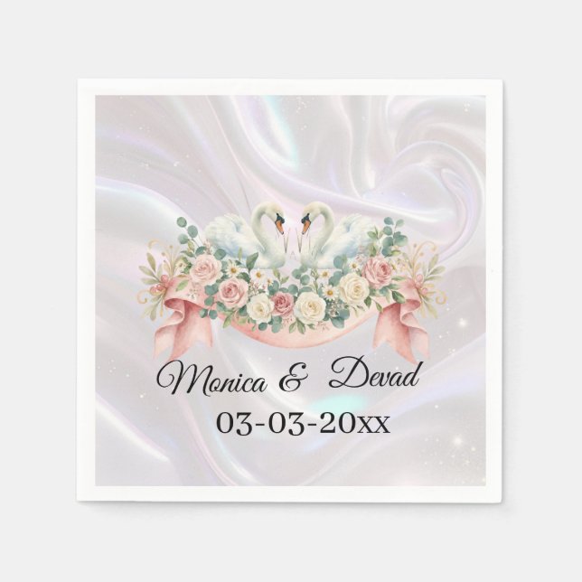 Guardanapos de Casamento de Cisnes (Frente)