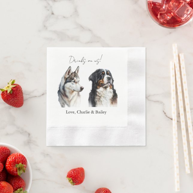 Guardanapos de casamento de dois cães com bebidas  (Insitu)