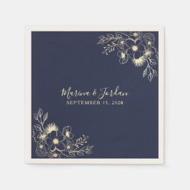 Guardanapos de casamento elegantes em dourado e az