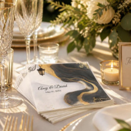 Guardanapos de casamento elegantes preto e dourado