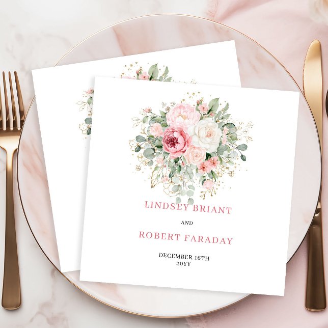 Guardanapos de casamento Elegantes Rosas Cor-de-ro (Elegant Minimal Blush Roses Wedding Napkins)