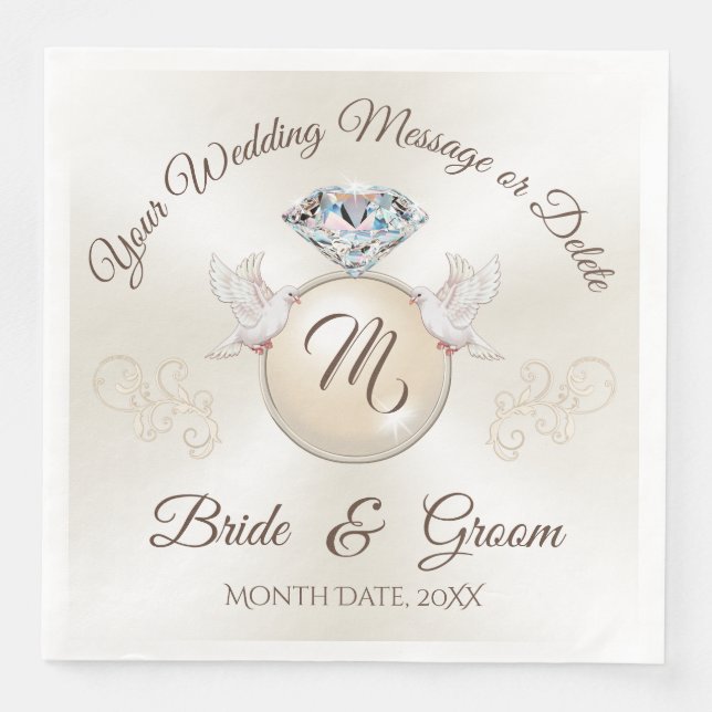 Guardanapos de casamento em marfim com monograma,  (Frente)