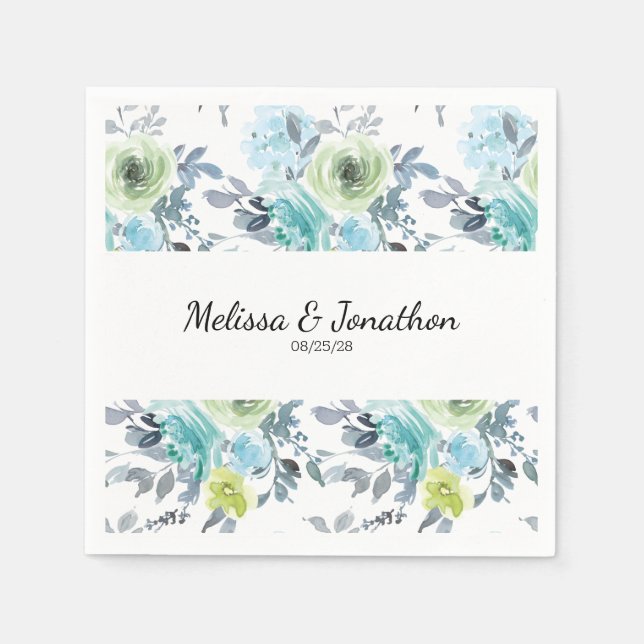 Guardanapos de casamento florais amarelo azul clar (Frente)