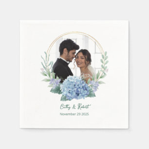 Guardanapos de casamento florais azuis e brancos