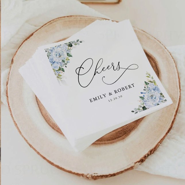 Guardanapos de casamento florais azul claro românt (Criador carregado)