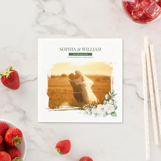 Guardanapos de casamento florais com foto personal (Insitu)