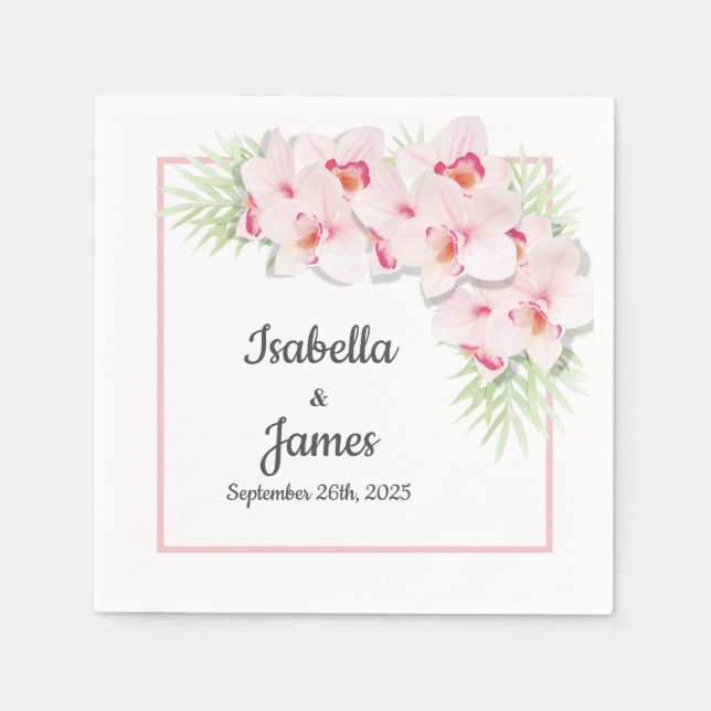 Guardanapos de casamento florais de orquídea rosa (Frente)