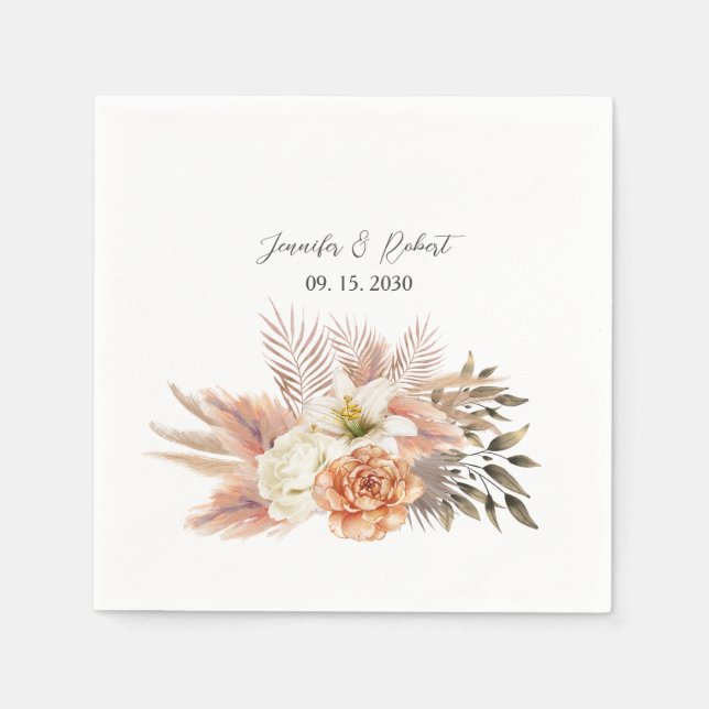 Guardanapos de casamento florais de pêssego rústic (Frente)