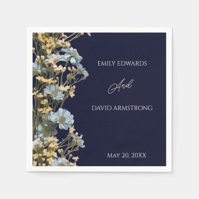 Guardanapos de casamento florais modernos Navy (Frente)
