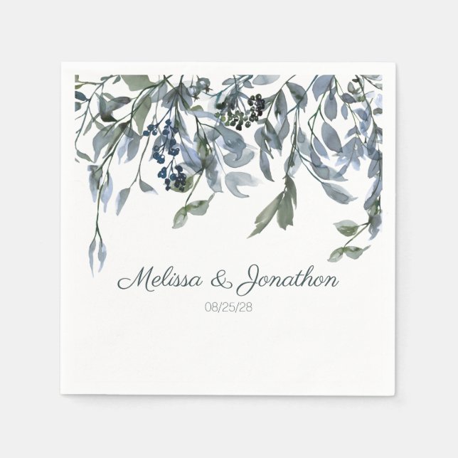 Guardanapos de casamento florais Sage Silver Green (Frente)
