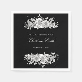 Guardanapos de casamento floral preto elegante