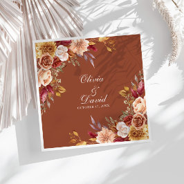 Guardanapos de casamento floral terracota nome per