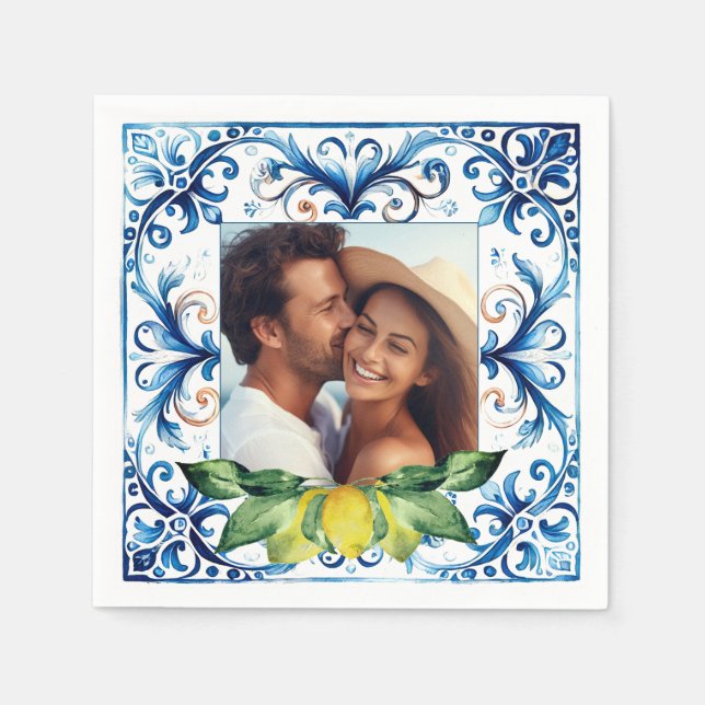 Guardanapos de Casamento Foto Azulejo de Amalfi e  (Frente)