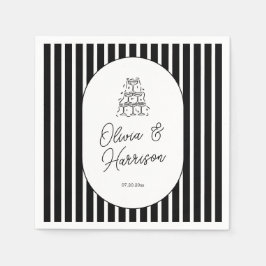 Guardanapos de casamento listrados preto e branco